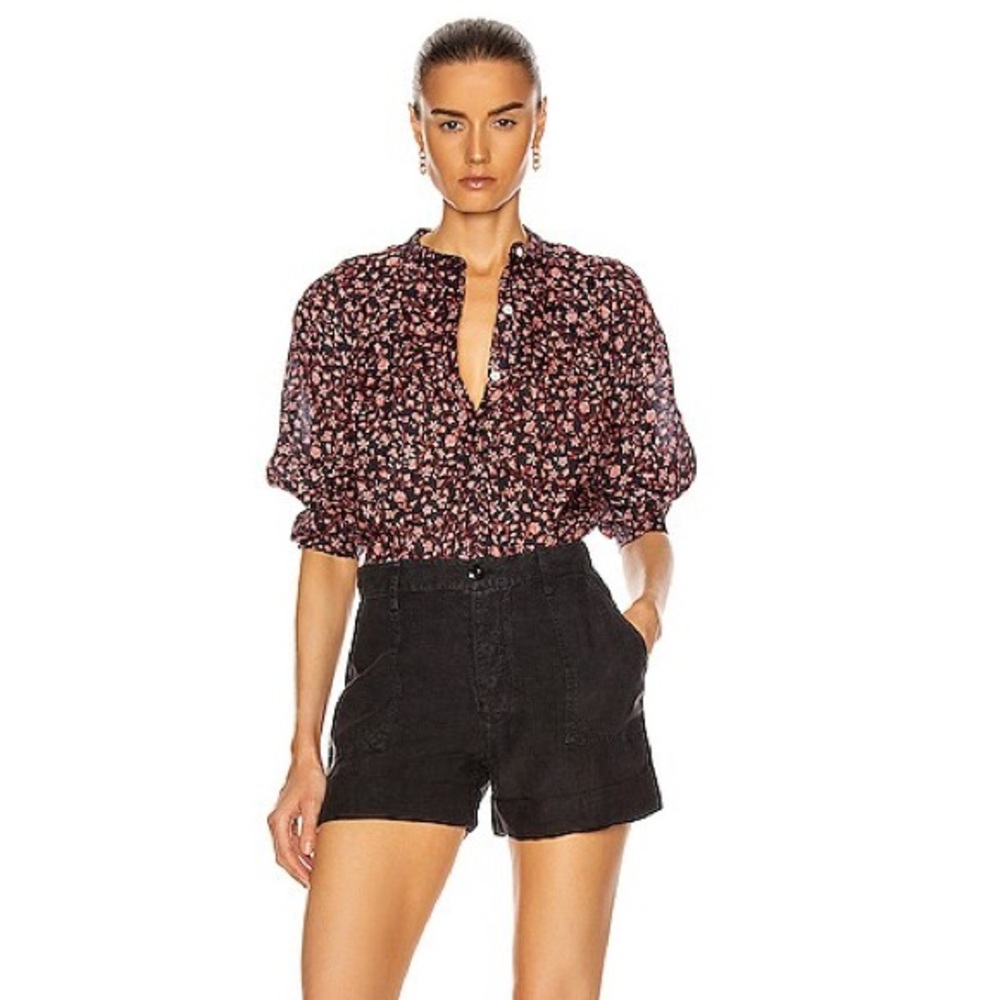 NWT FRAME Le Beau Linen Short in washed noir